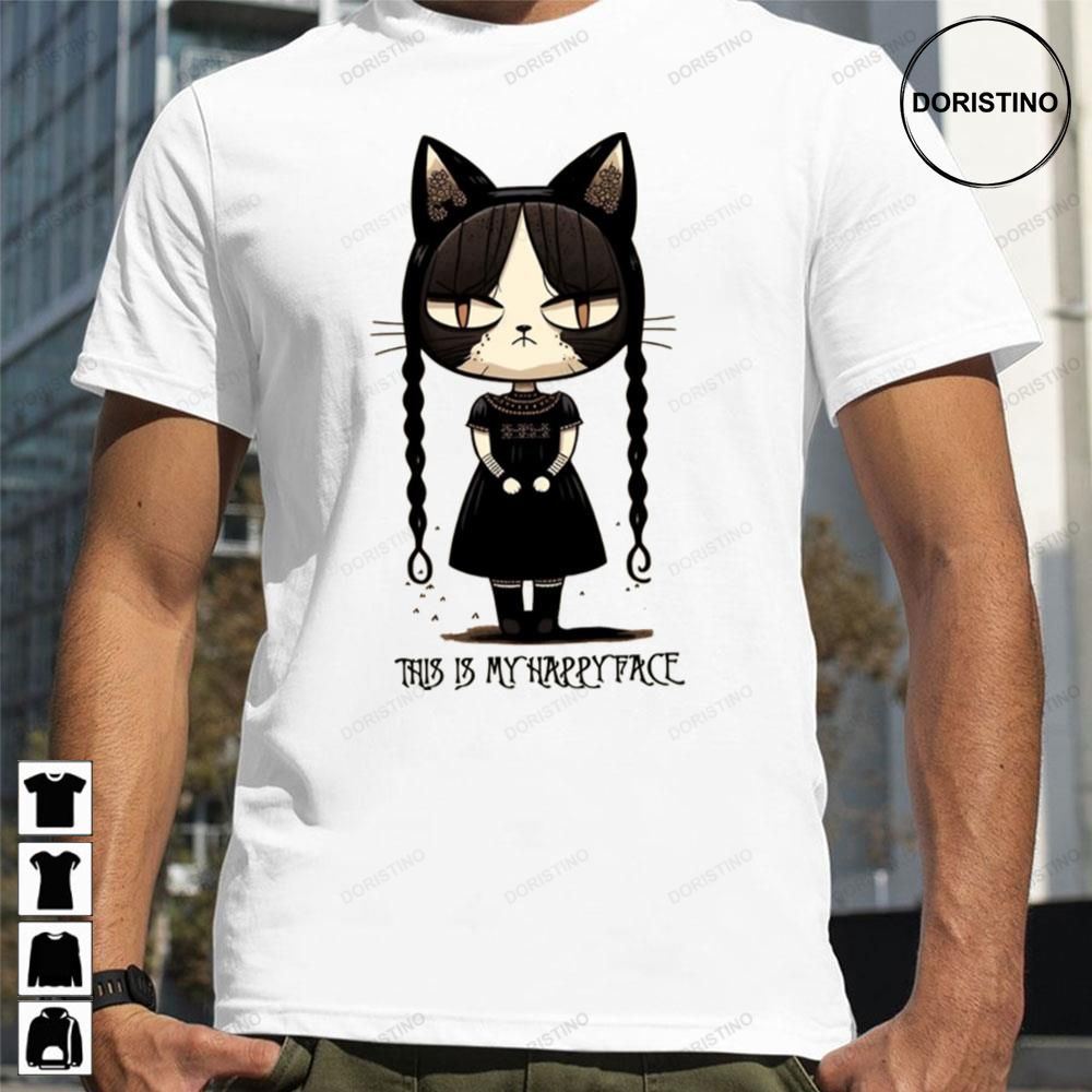 Wednesday Addams Cat Happy Face Awesome Shirts